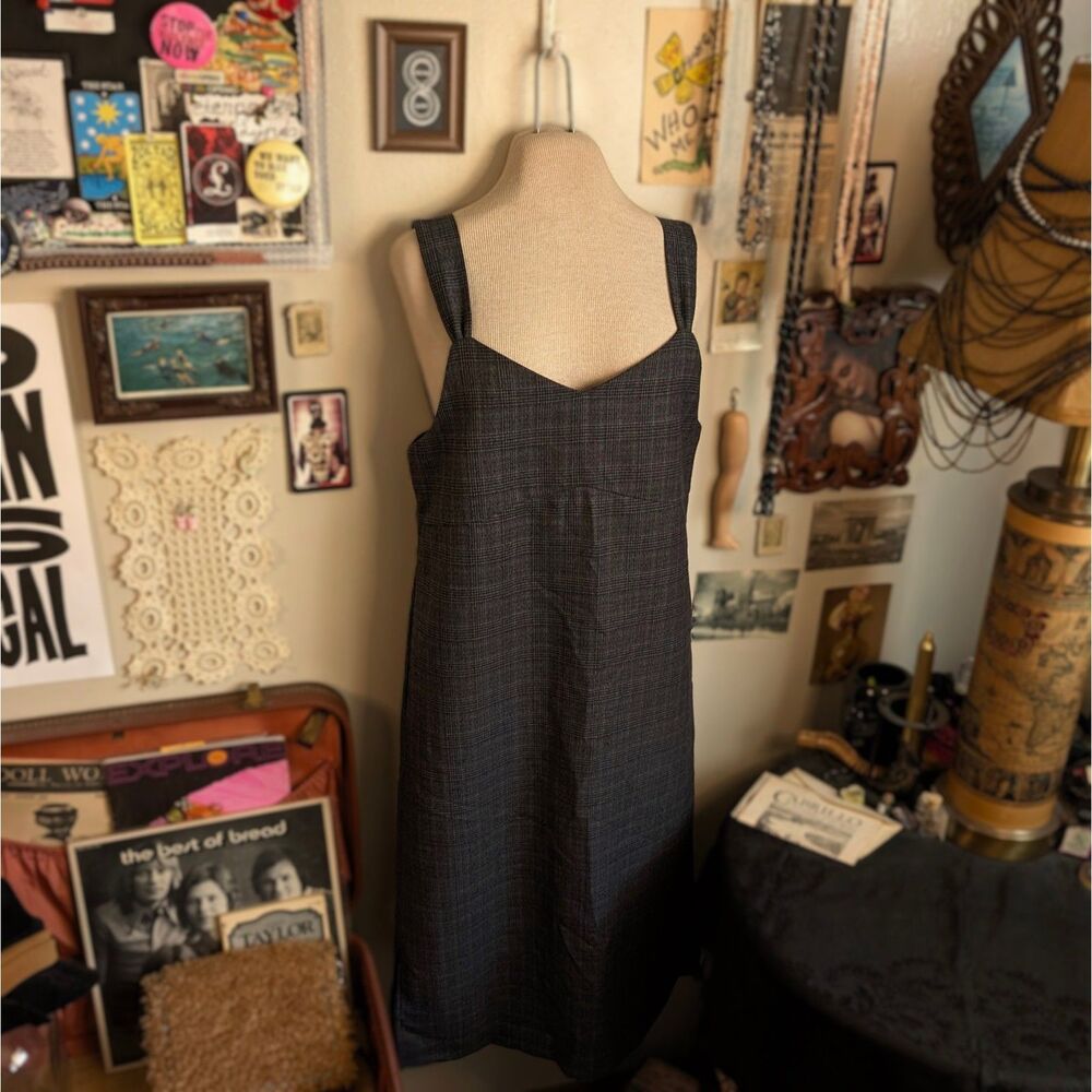 Vintage Plaid Pinafore Apron Dress Women's Small Gray